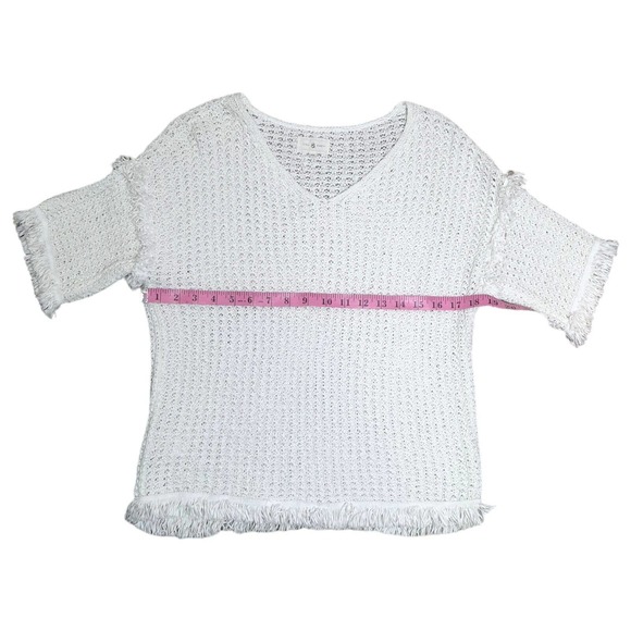 LOU & GREY Women's XS White Fringe Open Knit Popover Summer Sweater Blouse Top - Picture 11 of 12
